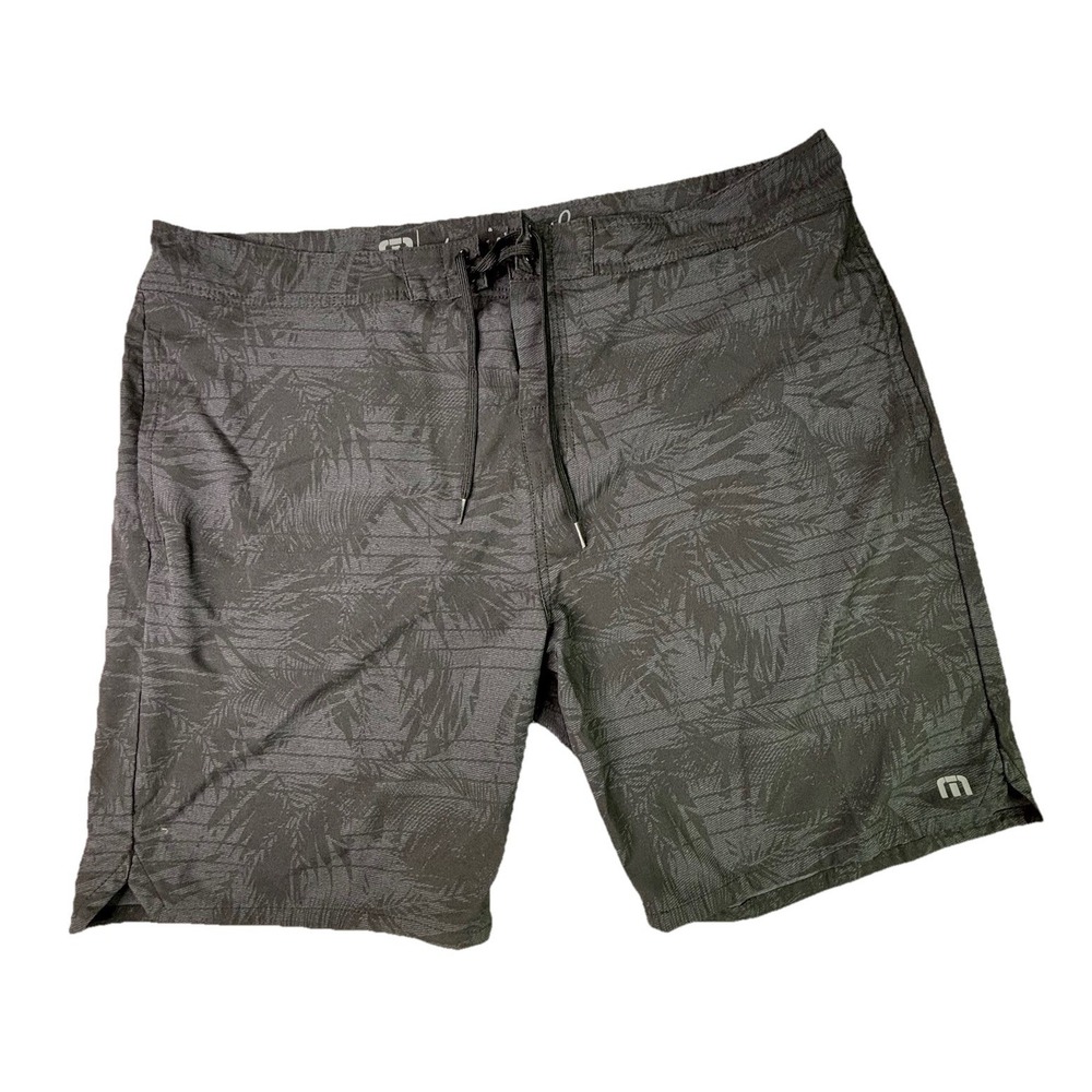 Travis Matthew Board Shorts Mens 42 Black Palm Tree Swim Trunks Zipper Pocket